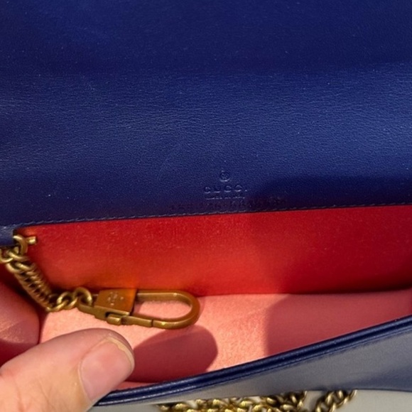 Gucci Cobalt Blue Velvet and Gold Small Marmont Shoulder Bag Authentic 2 - Picture 13 of 16